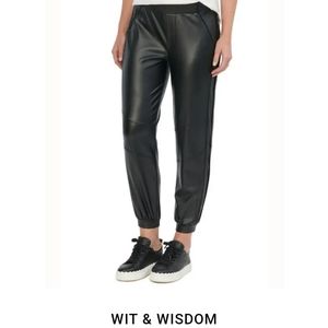 Black Faux Leather Joggers Pants With Pockets Elastic Waistband Pullover Xsmall